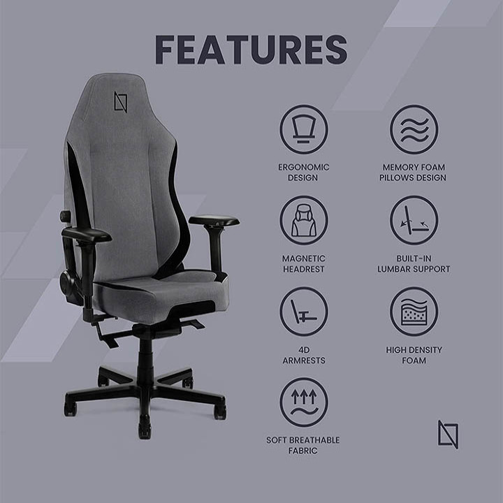 APEX Chair, Premium Ergonomic Soft Fabric Gaming Chair with Memory Foam Pillows, Magnetic Headrest & Integrated Lumbar Support By Navodesk