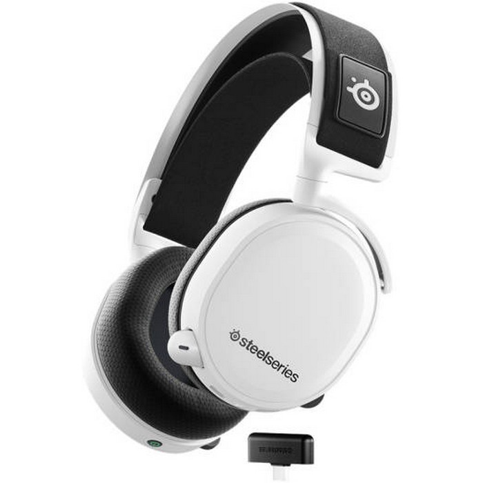 SteelSeries Arctis 7+ Wireless Gaming Headset, 40mm Neodymium Drivers, Low Latency 2.4 GHz Wireless, ClearCast Bidirectional Mic, 30H Battery Life, 12m Effective Range, USB-C Charging, White