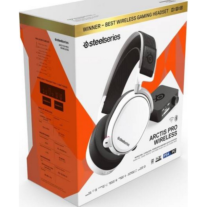 SteelSeries - Arctis Pro Wireless DTS Headphone:X v2.0 Surround Sound Gaming Headset for PS4 and PC (White)