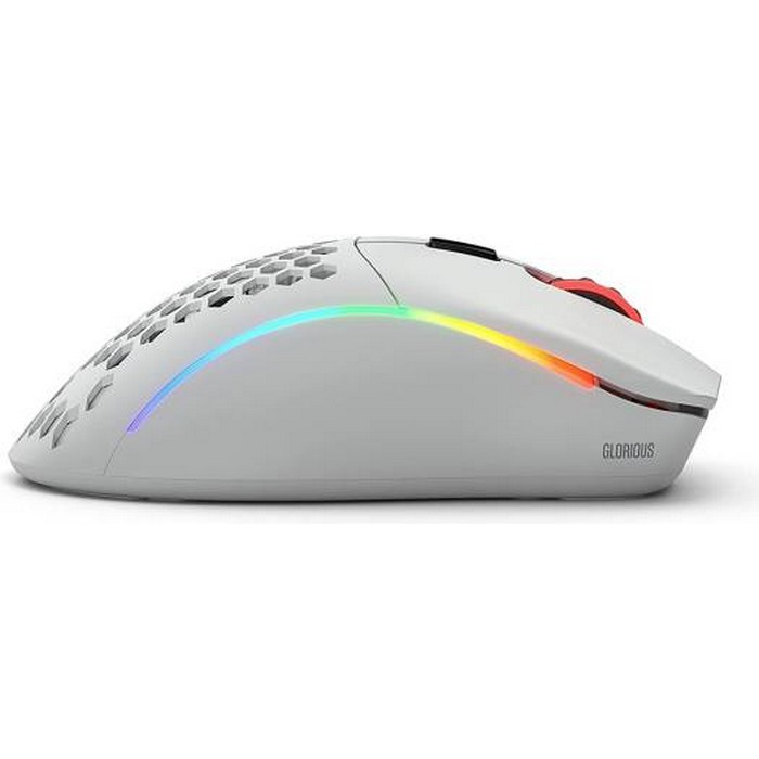 Glorious Model D Wireless RGB Optical Wireless Gaming Mouse, 2.4GHz, Ergonomic, 19k DPI Optical Sensor, 6 Programmable Buttons, BAMF, Matte White