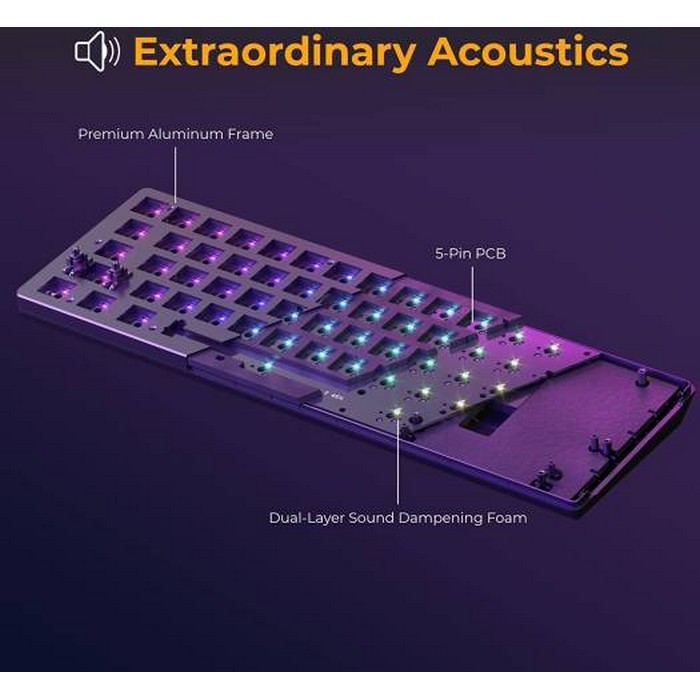 Glorious GMMK 2 Barebone Mechanical Gaming Keyboard, Compact 65%, 5 Pin Hot-Swapping, Aluminum Top Frame, Per-key & Side Diffused RGB Lighting, ANSI Layout, USB-C 2.0, White | GLO-GMMK2-65-RGB-W