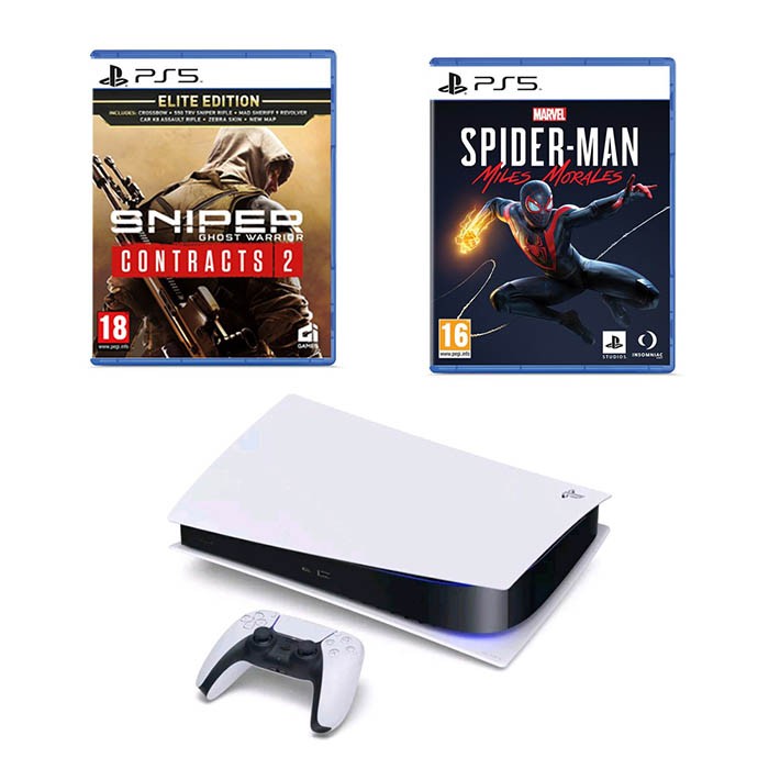 PlayStation 5 Console+PS5 Sniper: Ghost Warrior – Contracts 2+PS5 Spiderman Miles Morales